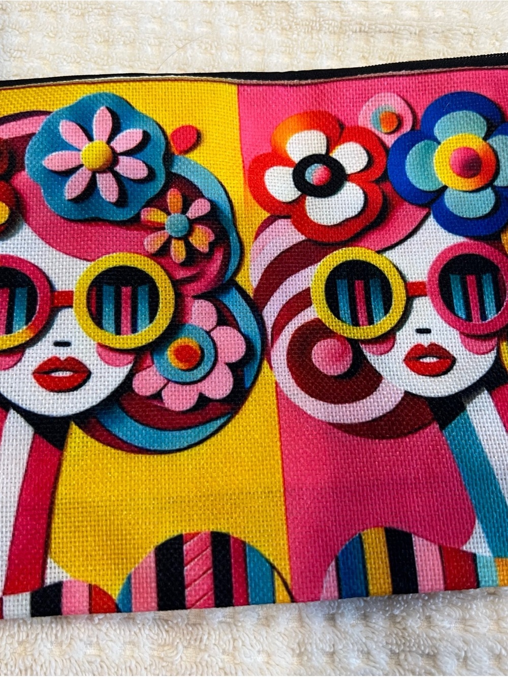 Vibrant Retro Pop Art makeup bag Pink, Yellow & Blue